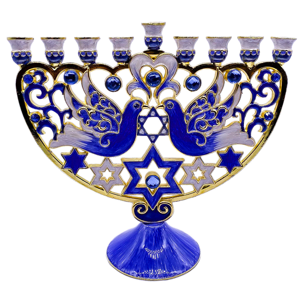 Menorah - Doves in Love (Dark blue)