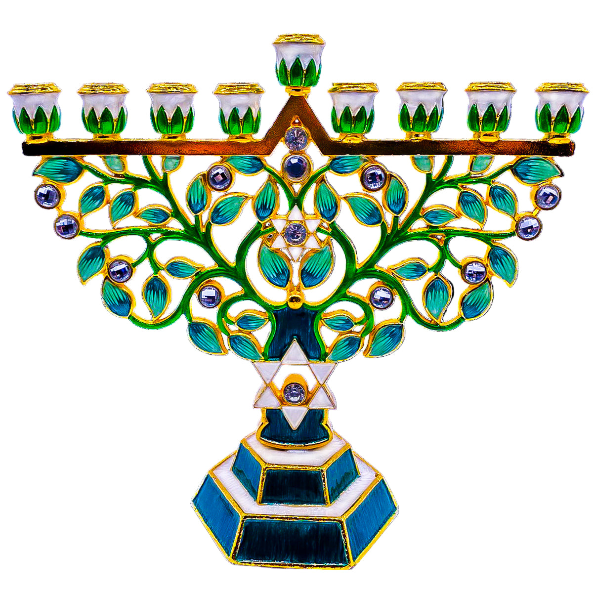 Menorah -  jeweled, Eitz Chaim (Green)