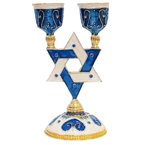 Blue Star of David Candle Sticks